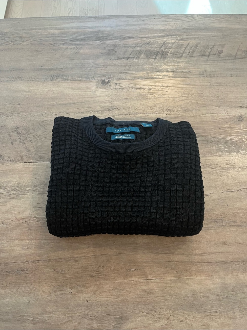 Perry Ellis Men’s Black Waffle Crewneck Sweater